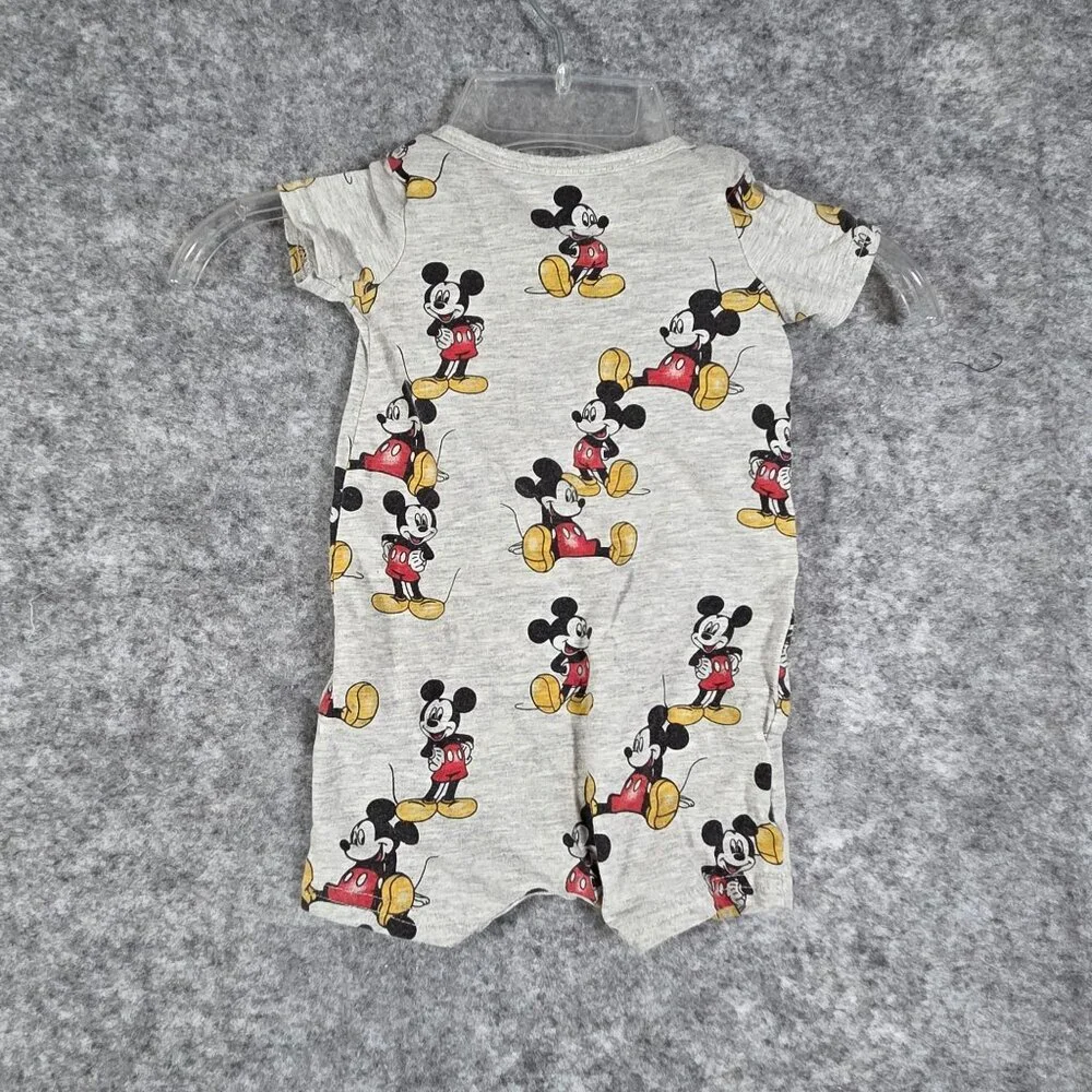 Disney Baby Mickey Mouse Romper Gray All Over Print One Piece Outfit